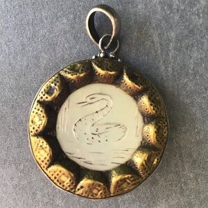 Vintage Mother of Pearl and Brass Button Pendant